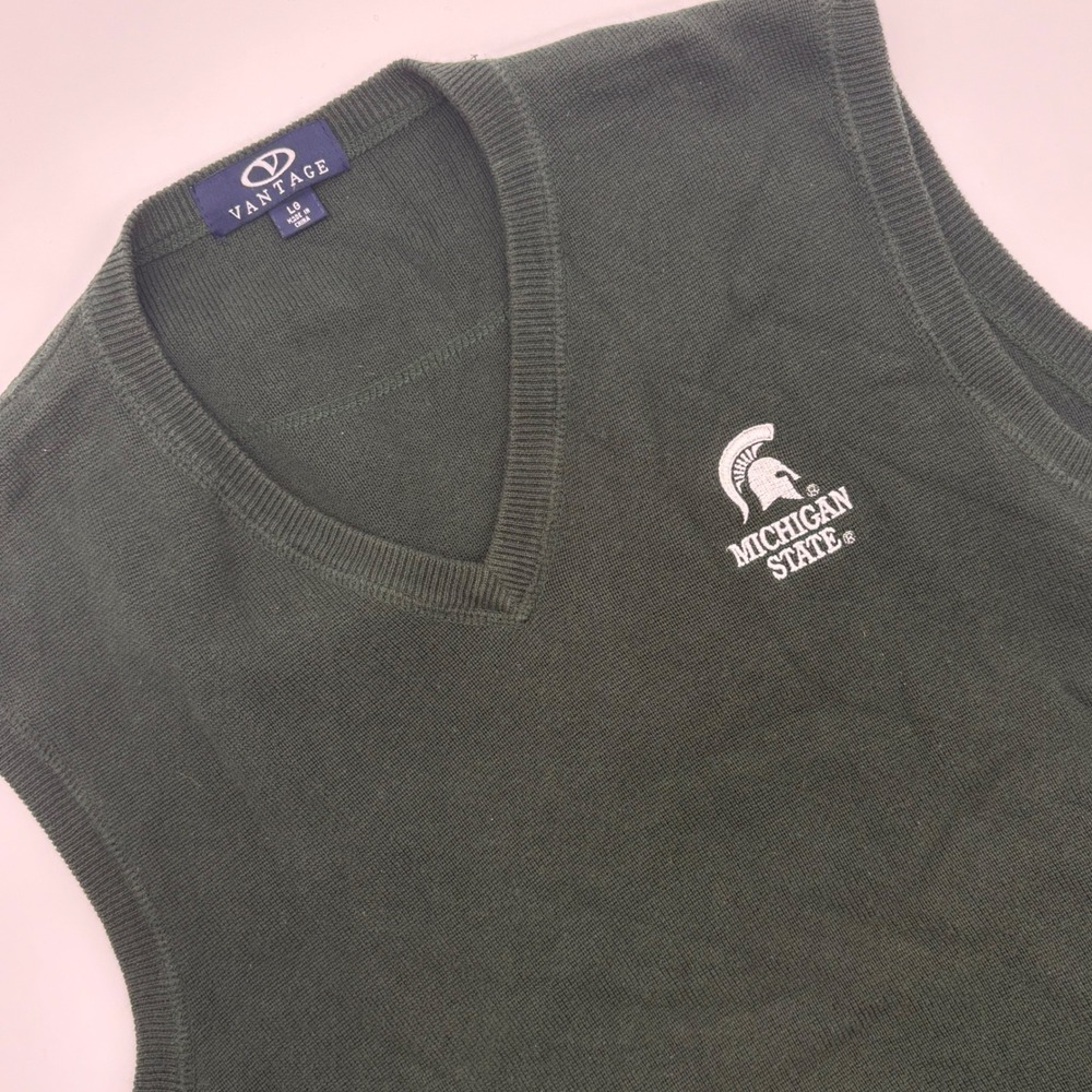 Vantage Michigan State Spartans‎ V Neck Sweater Vest Men's Large Green